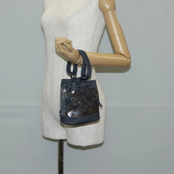 CHANEL Sequin Hand Bag Denim Blue CC Auth 139014V - Picture 1 of 16